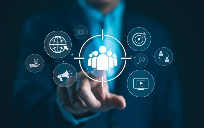 Digital,Marketing,Targeting,Concept.,Businessman,With,Marketing,Icons,Represent,Targeting,