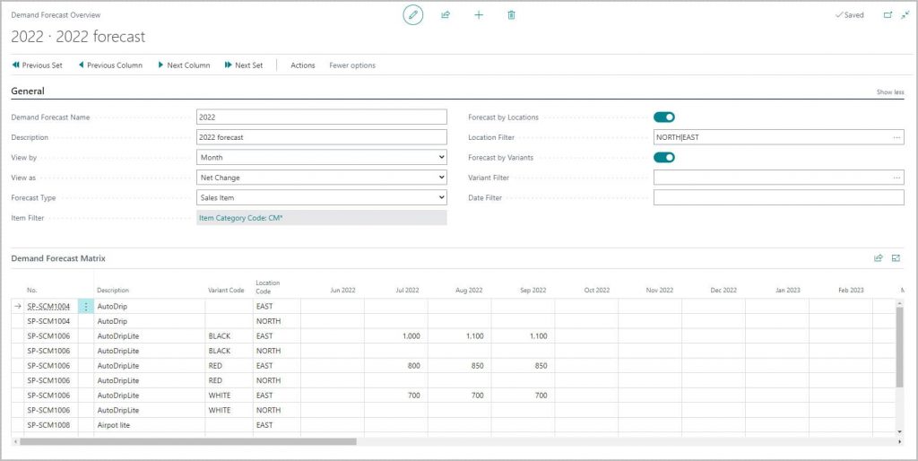 demand forecast Microsoft Dynamics 365 Business Central 2022 Wave 1