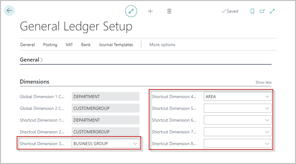 general ledger setup business central